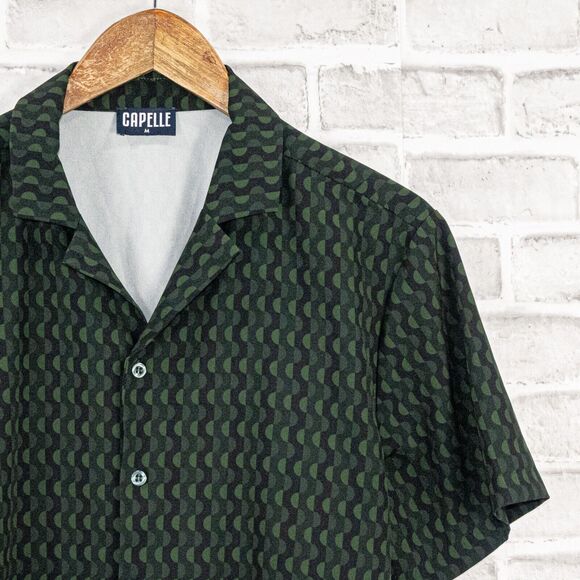 CAPELLE Miami Men's camp Collar Tailored shirt in green Medium - Picture 2 of 6